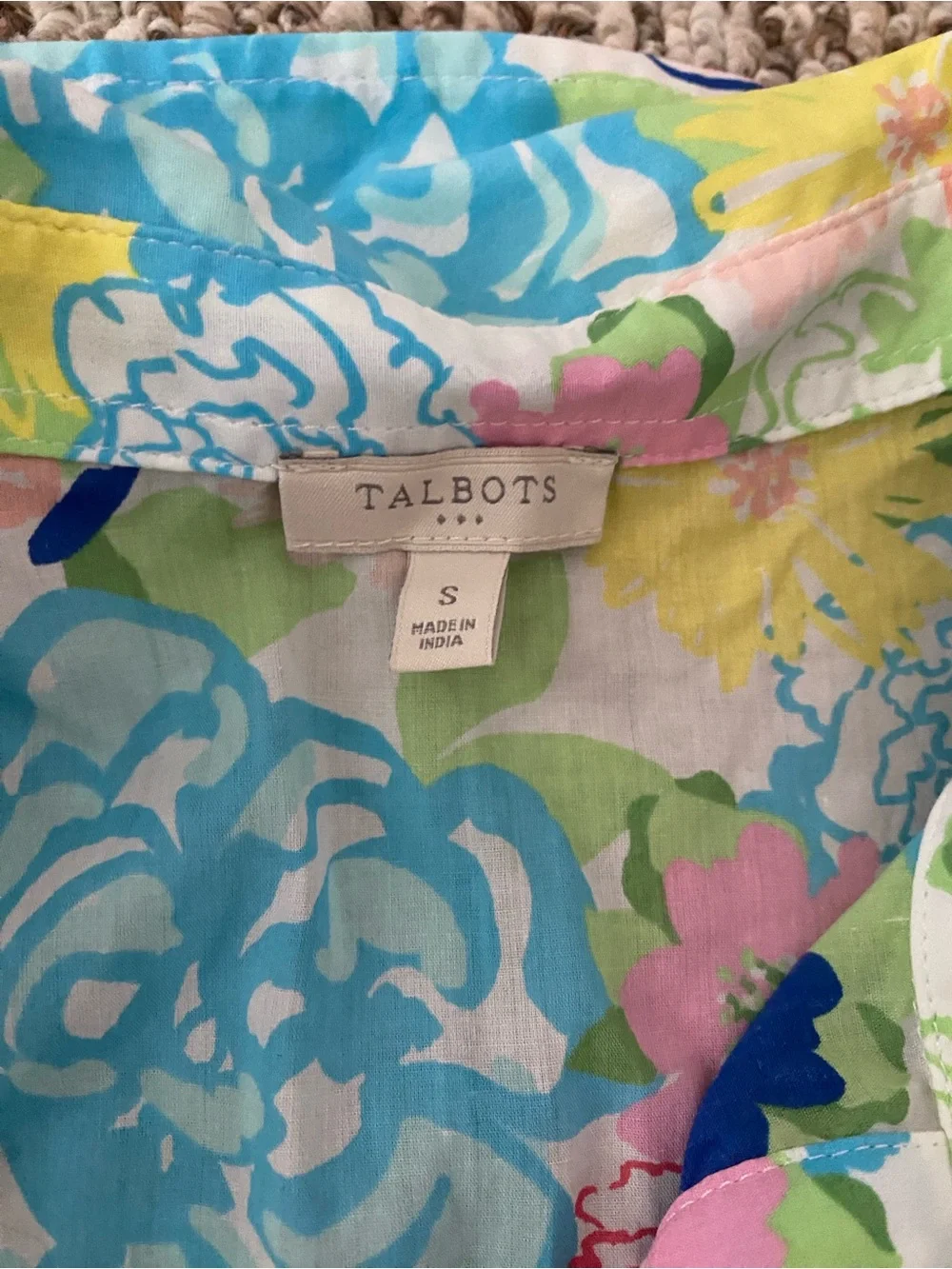 Talbots Floral Button-Up Swim Cover-Up in Blue, Pink, Green, Yellow